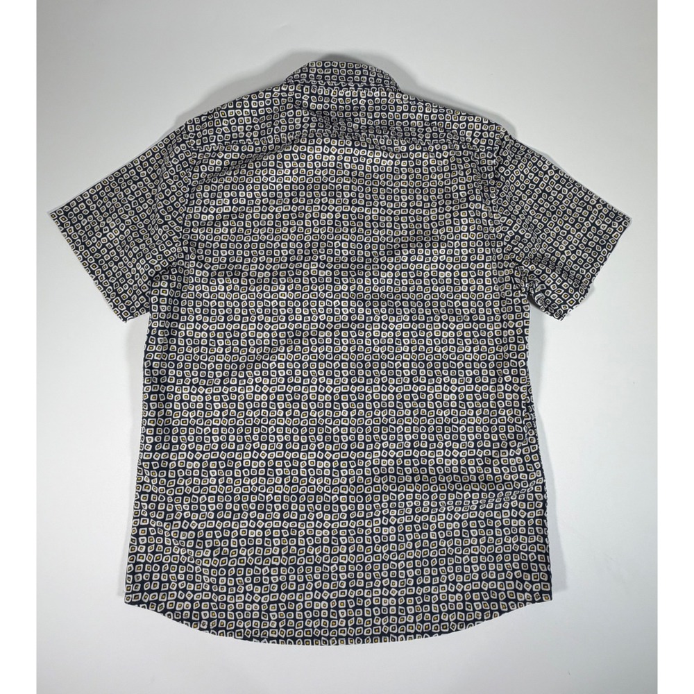 Slate & Stone Mens Geometric Square Print Short Sleeve Button Down Shirt Navy M - Picture 2 of 7